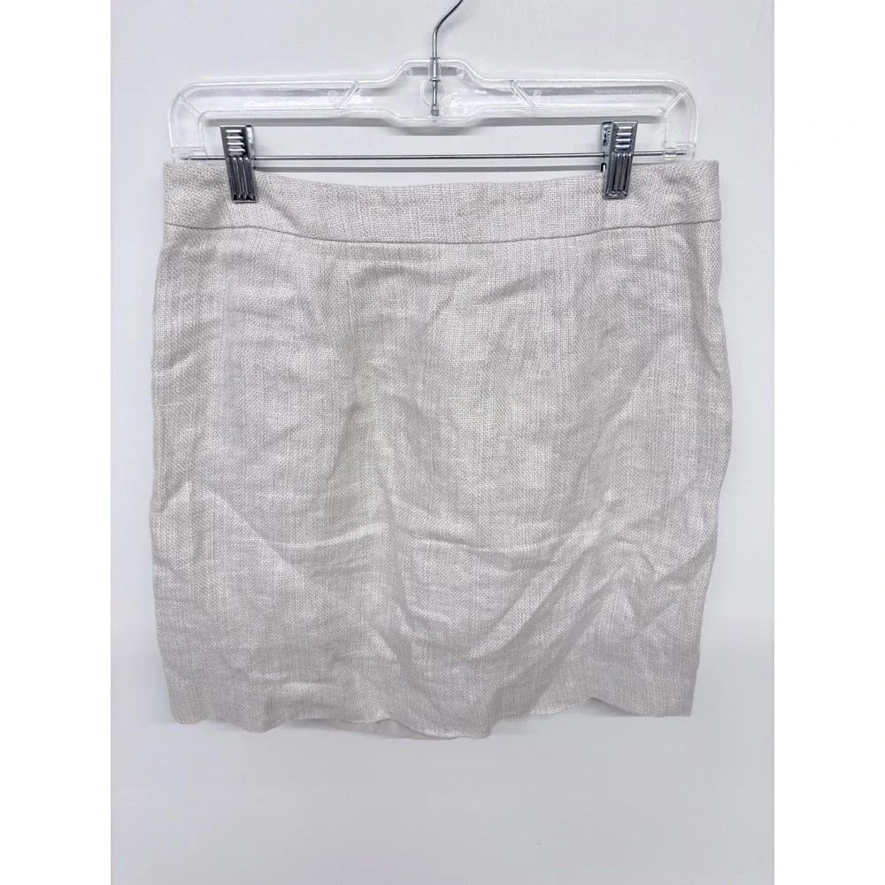 LOFT Minimalist Linen Mini Skirt Sz 4 Oatmeal Shiny Pocket Neutral Quiet Luxury